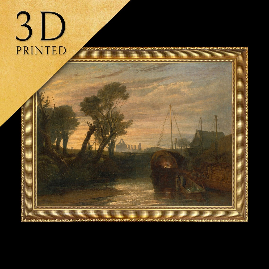 Sunset Harbor Sailboats Classical European River Landscape Wall Art