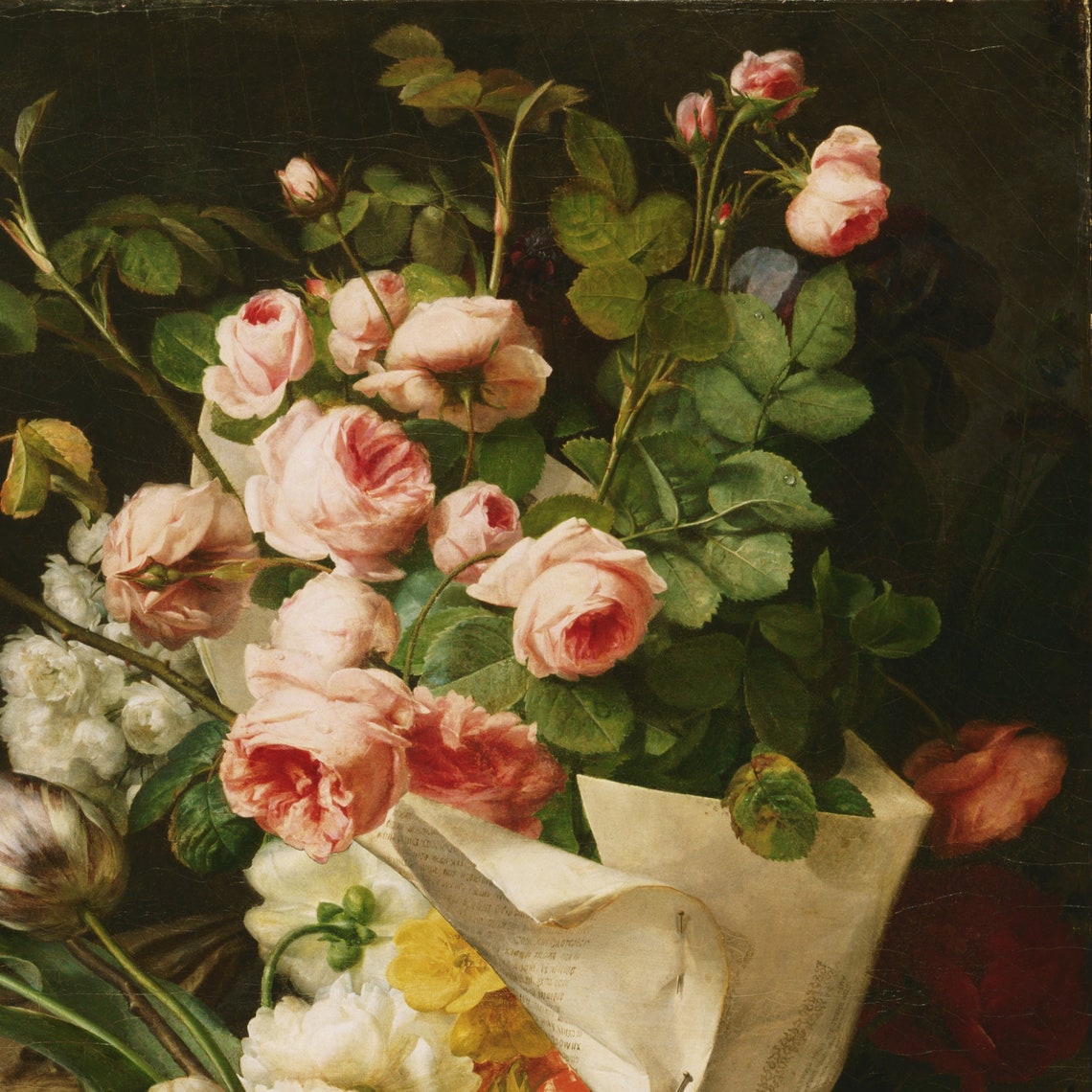 Still Life with Flowers by Antoine Berjon Roses and Conch Shell Poster - Image 3