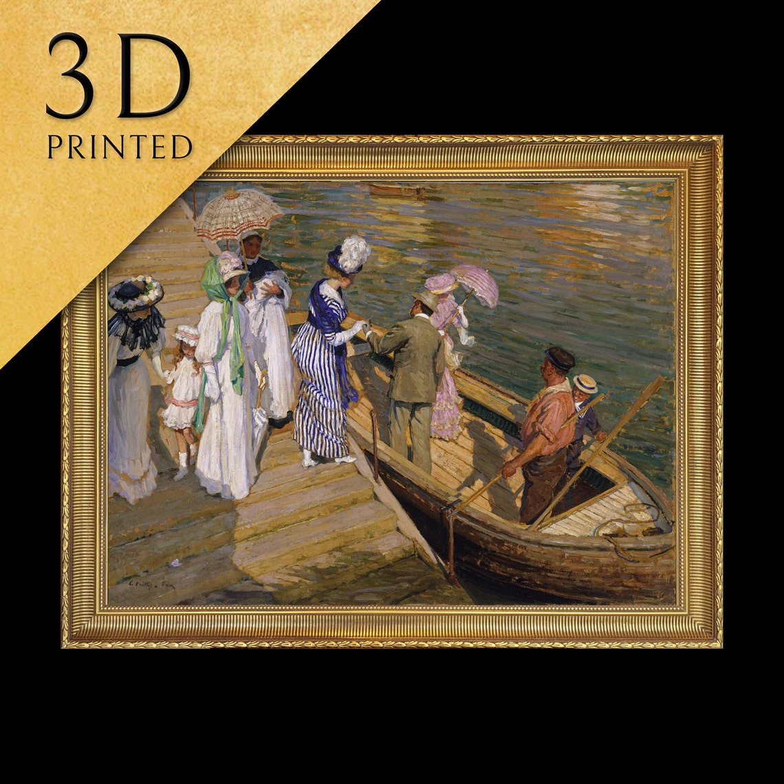 E Phillips Fox The Ferry Women Boarding Boat Scene Textured Print