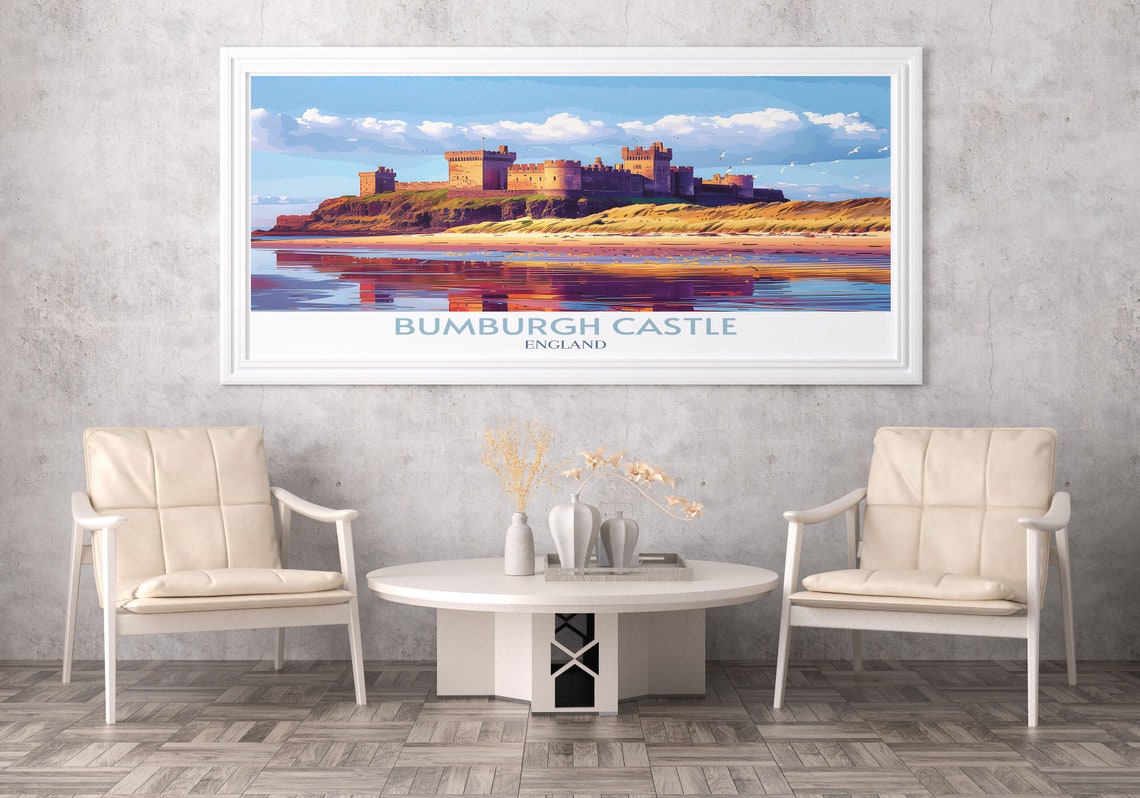 Bamburgh Castle England Sunset Reflection Coastal Waters Travel Poster - Image 4