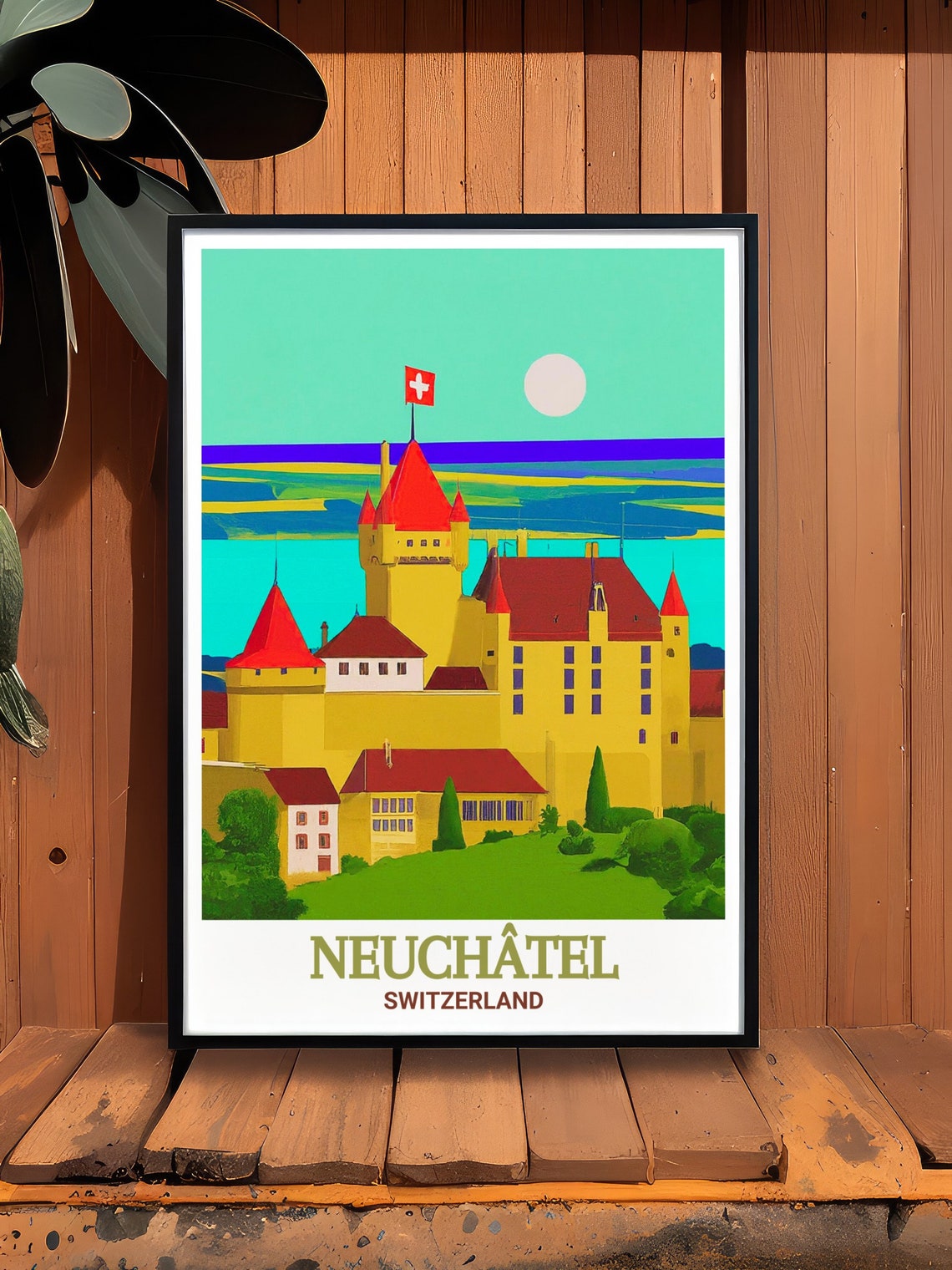 Neuchatel Switzerland Castle Lake Panorama Swiss Heritage Poster - Image 3