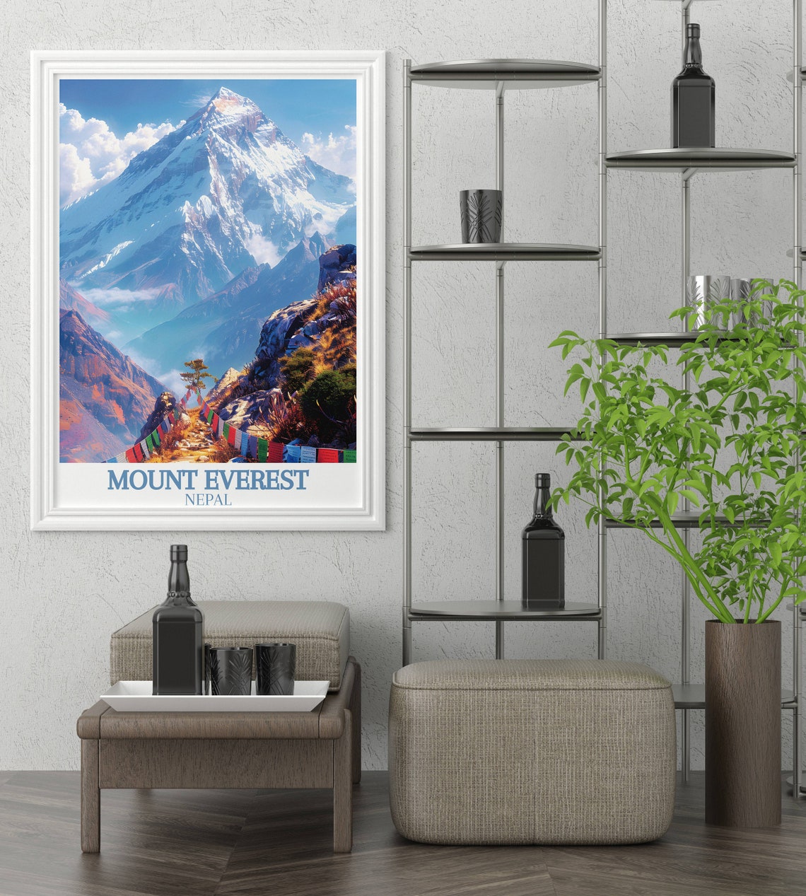Mount Everest Nepal Snow Peak Prayer Flags Valley Travel Poster - Image 2