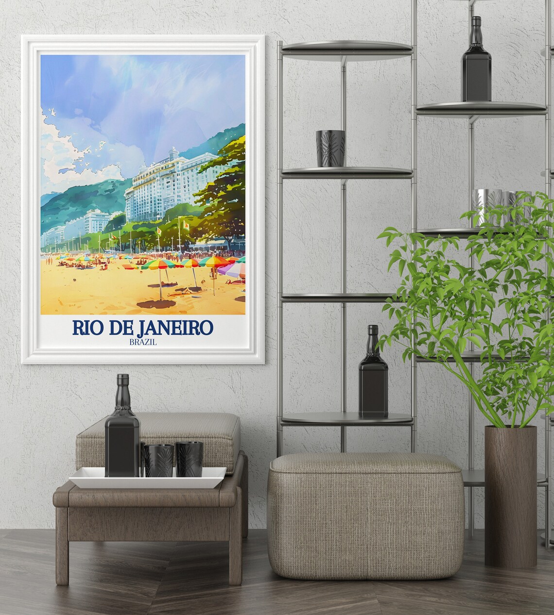 Rio de Janeiro Brazil Copacabana Beach Travel Watercolor Poster - Image 2
