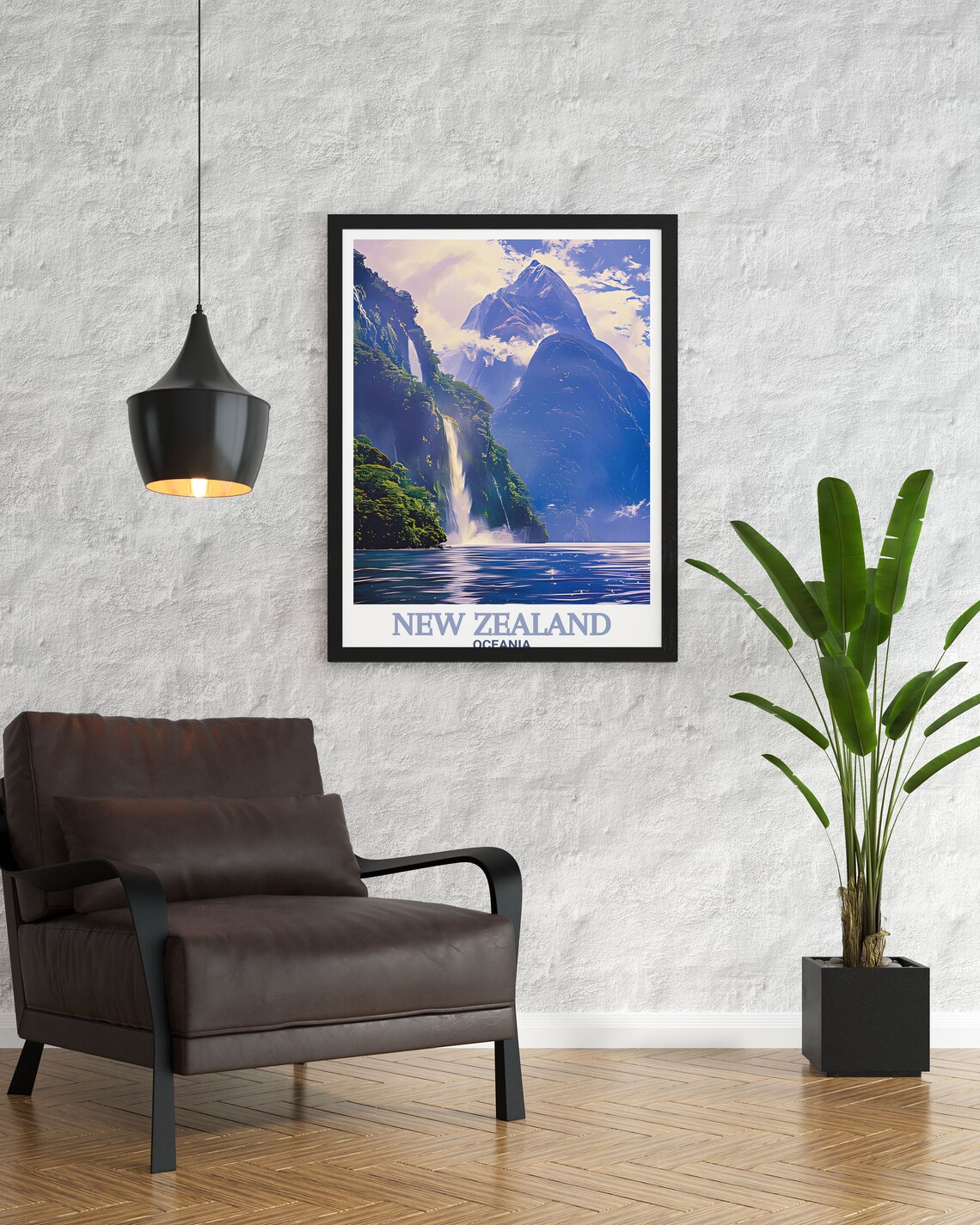 New Zealand Milford Sound Waterfall Fiord Mitre Peak View Poster - Image 3