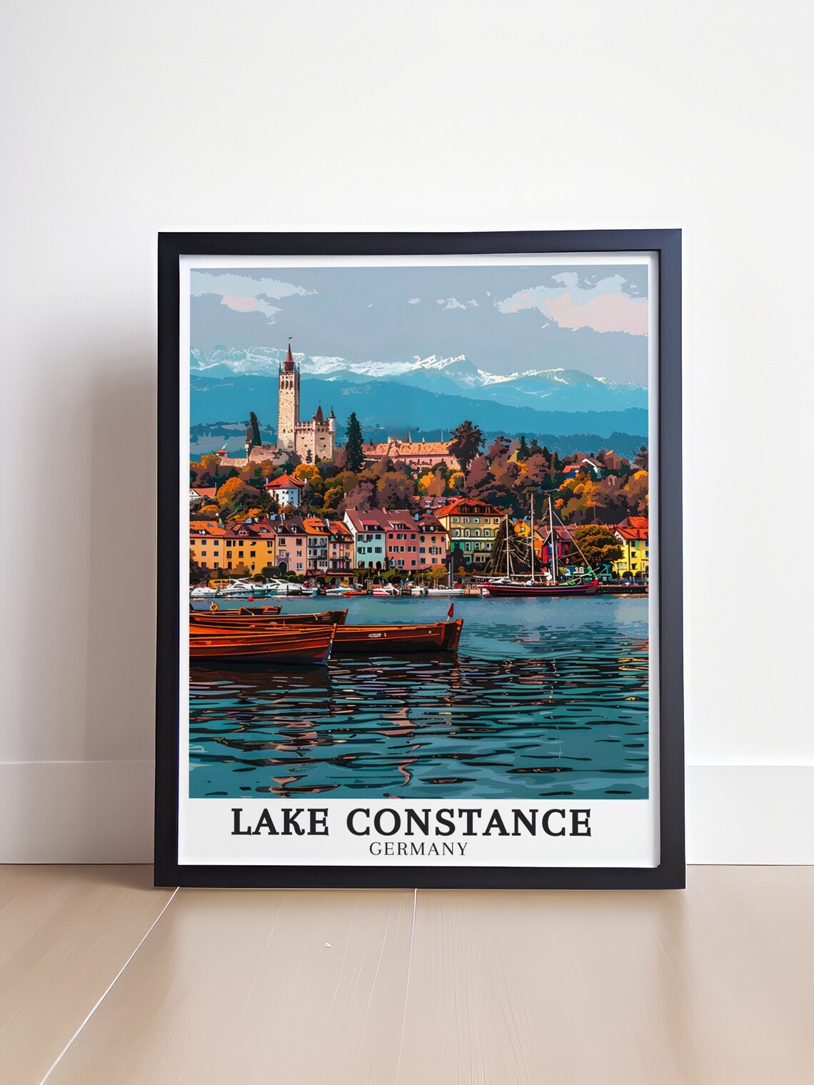 Lake Constance Harbor Boats Alps Town Germany Travel Art Poster - Image 4