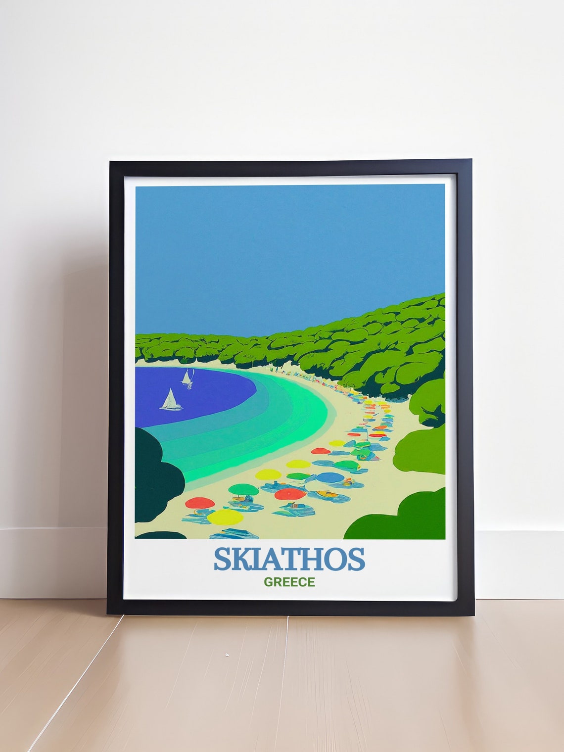 Skiathos Koukounaries Beach Colorful Umbrellas Curve Greece Poster - Image 4