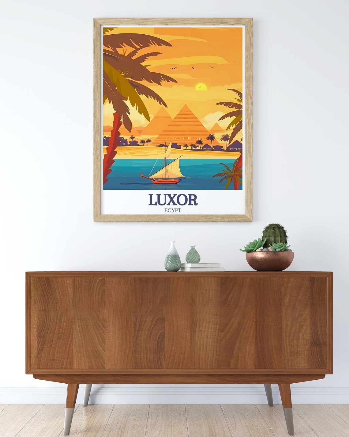 Luxor Egypt Giza Pyramids Felucca Sailboat Sunset Retro Travel Poster - Image 2
