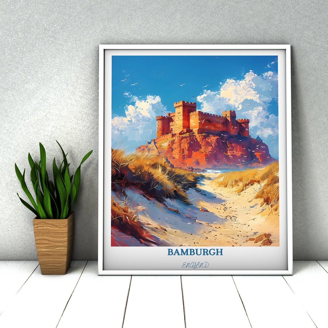 Bamburgh Uk Castle Travel Poster Bamburgh Uk Poster England Wall Art Bamburgh Castle Illustration Travel Poster Gifts Housewarming Gifts - Image 3