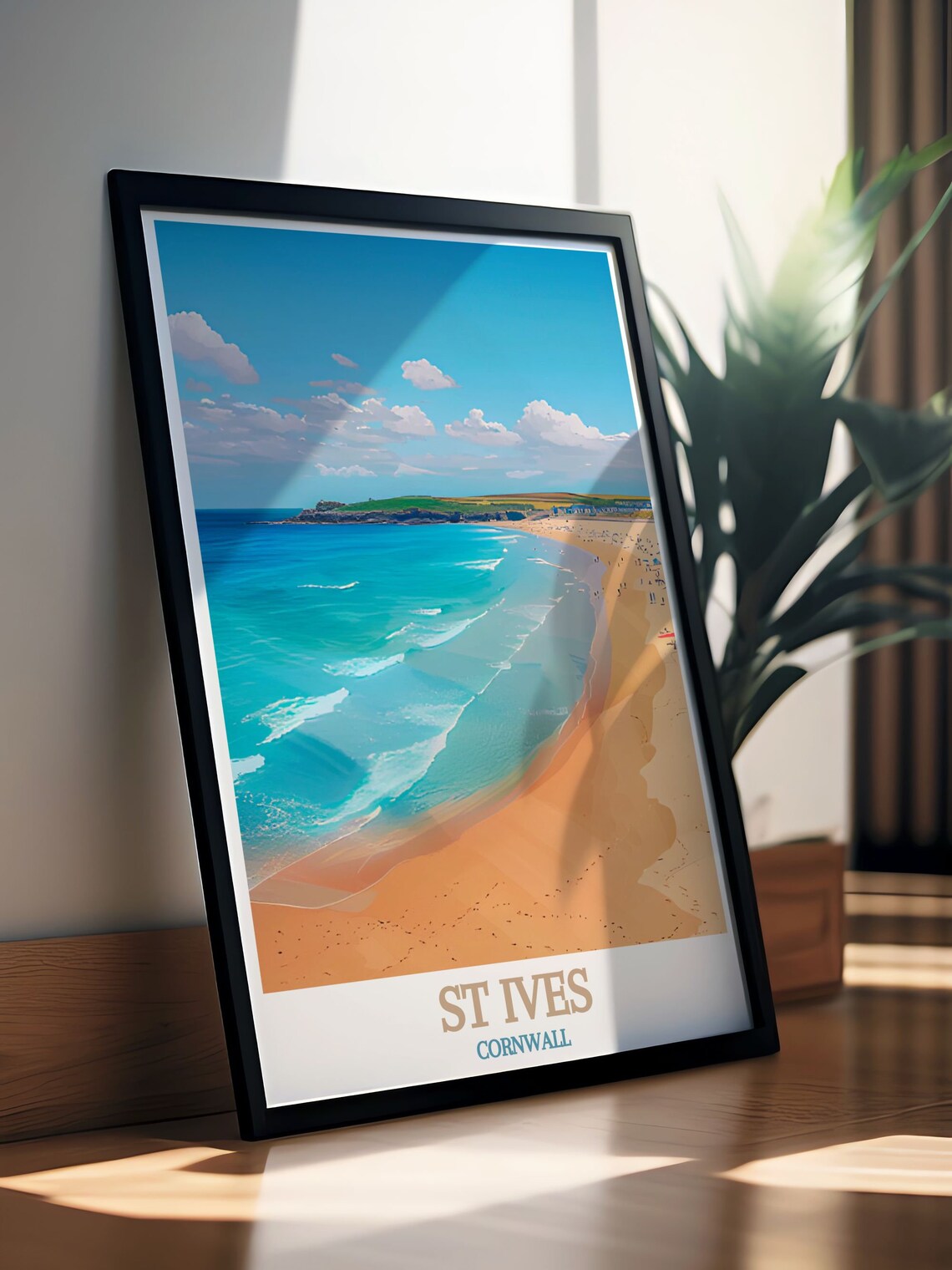 St Ives Porthmeor Beach Aerial Surfers Turquoise Cornwall Poster - Image 3