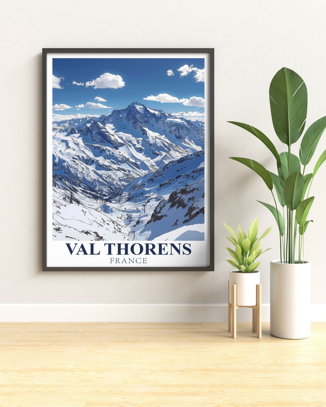 Val Thorens France Snowy Alpine Valley Cable Car Mountain Peaks Poster - Image 2
