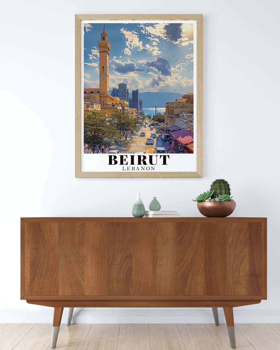 Beirut Lebanon Golden Mosque Harbor Cityscape Blue Sky Travel Poster - Image 2