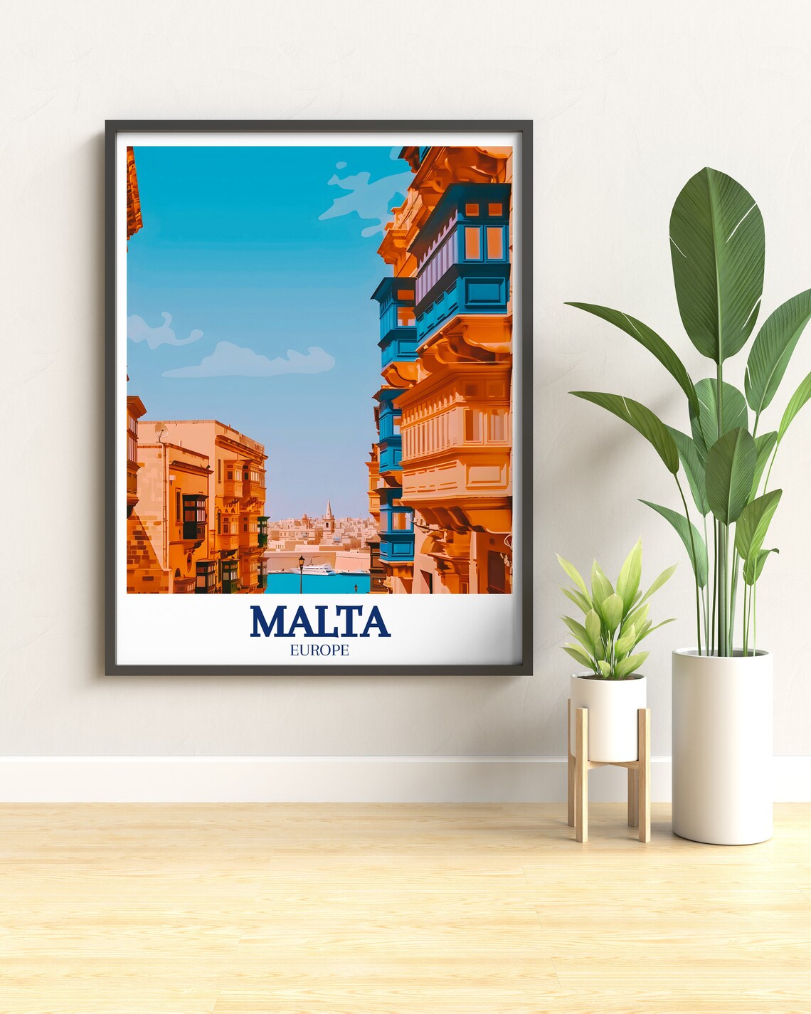 Malta Grand Harbour Colorful Wooden Balconies Street Travel Poster - Image 2