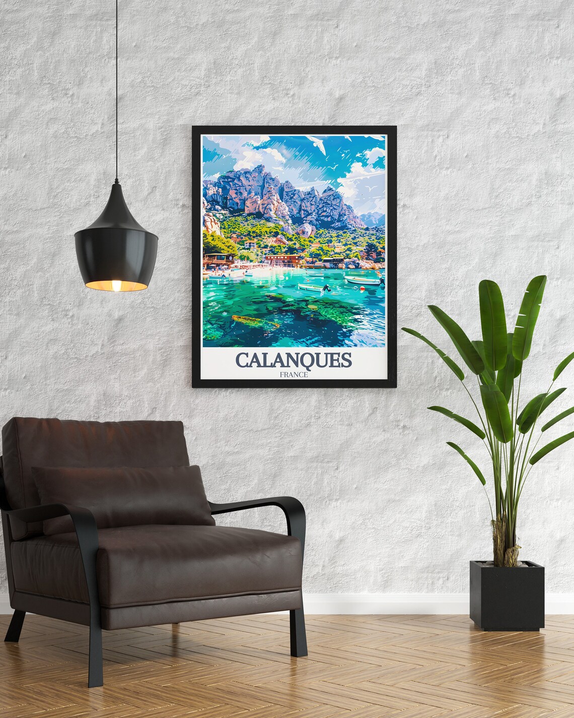 Calanques Turquoise Cove With Boats And Rocky Headland France Poster - Image 3