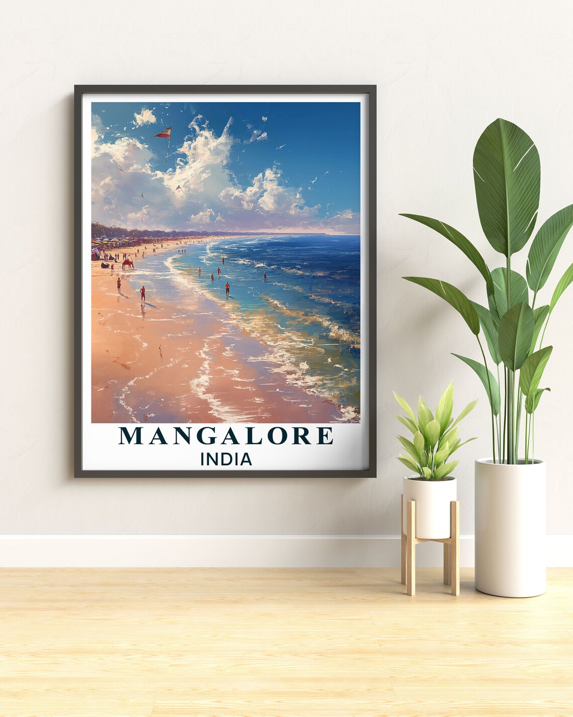 Mangalore India Golden Sand Beach Waves Kites Coastal Travel Poster - Image 3