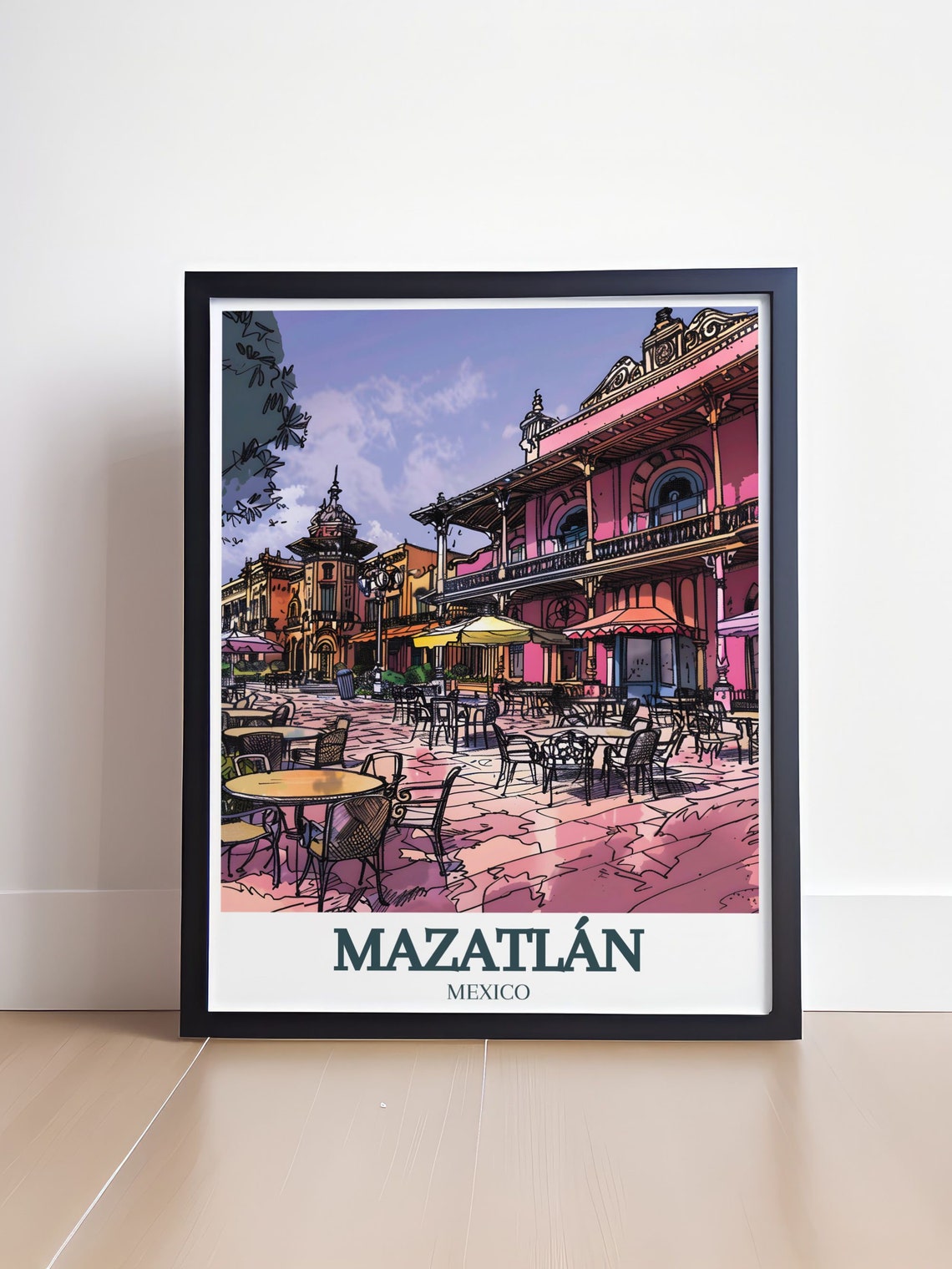 Mazatlán Mexico Plaza Machado Colorful Colonial Cafes Poster - Image 4