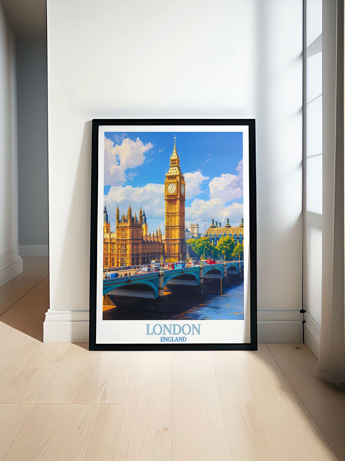 London England Big Ben Westminster Bridge River Thames Travel Poster - Image 4