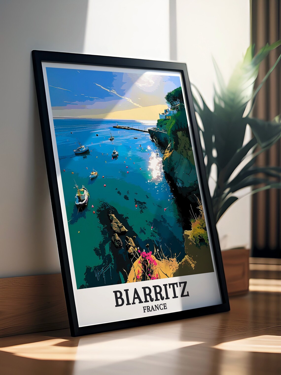 Biarritz Sunny Port Vieux Harbor Boats Coastal France Travel Poster - Image 3