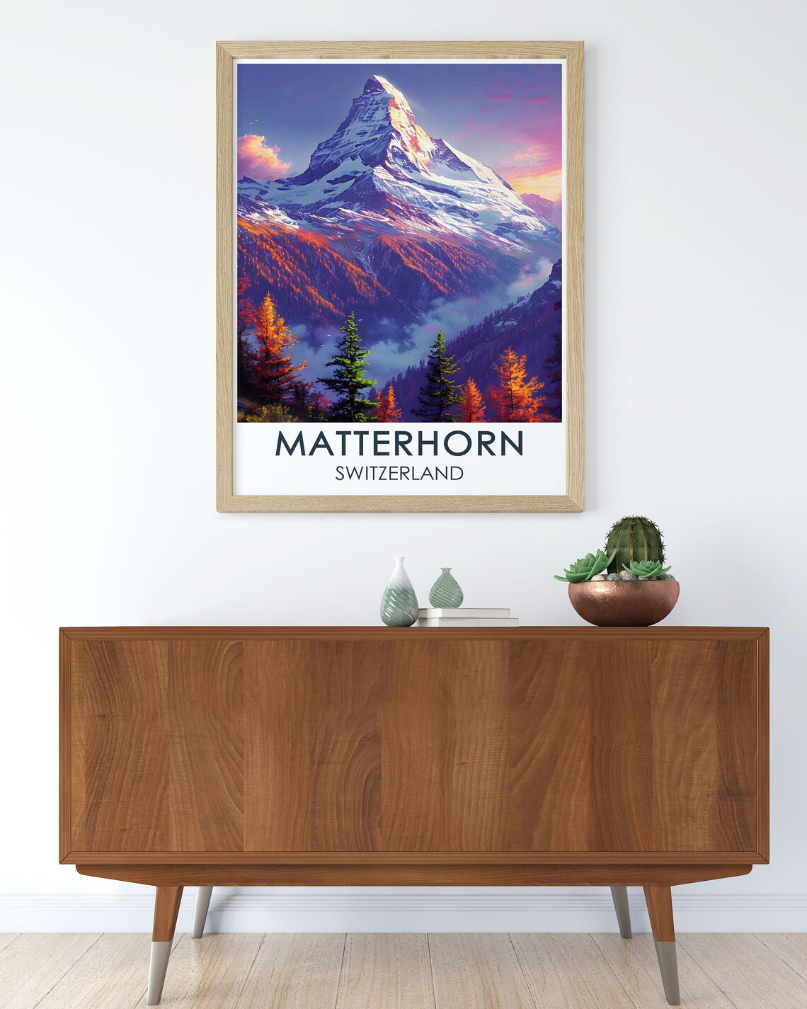 Matterhorn Snow Peak Above Golden Autumn Forest Switzerland Poster - Image 3