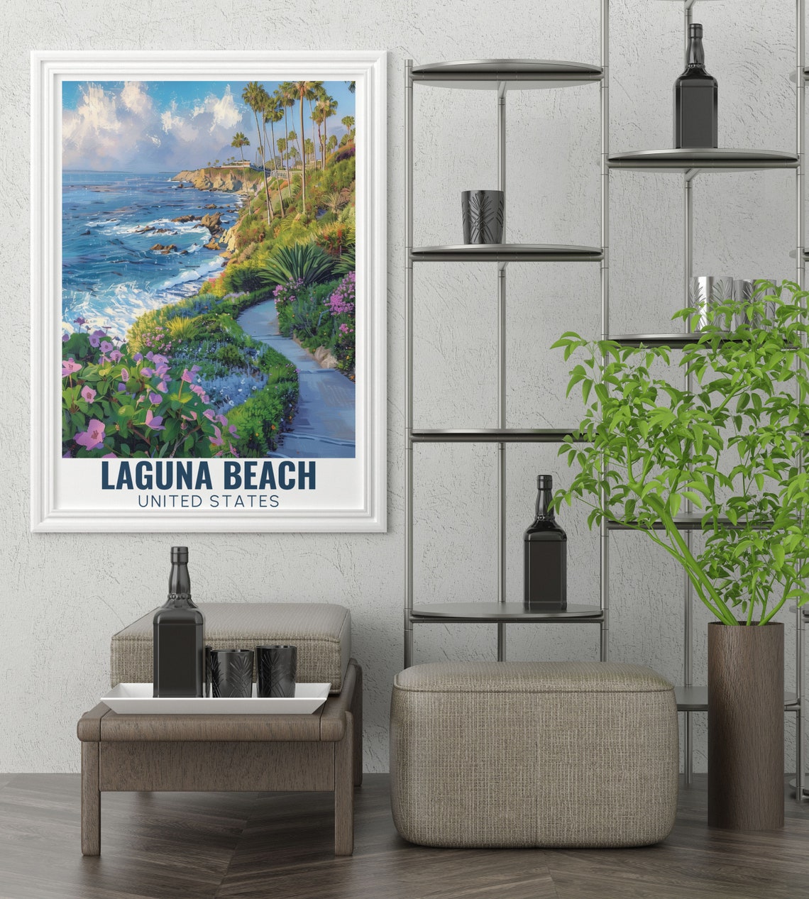 Laguna Beach Coastal Cliff Path Palm Trees California Poster - Image 2