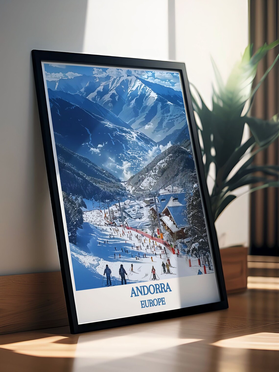 Andorra Ski Resort Slopes Crowded Mountains Europe Travel Poster - Image 2