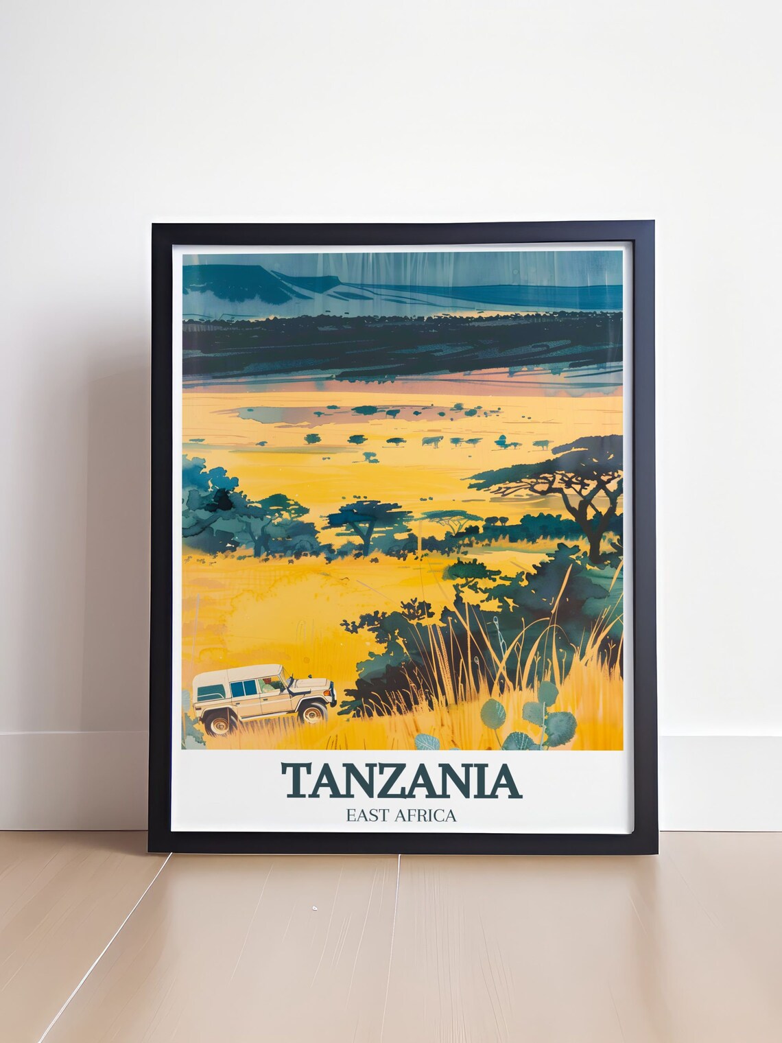 Tanzania Golden Savanna Safari Land Cruiser Scene Travel Poster - Image 4