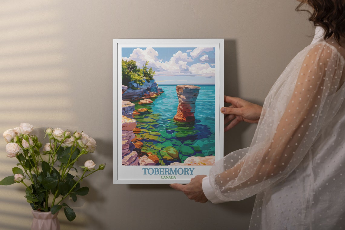 Tobermory Canada Flowerpot Island Turquoise Water Rock Travel Poster - Image 2