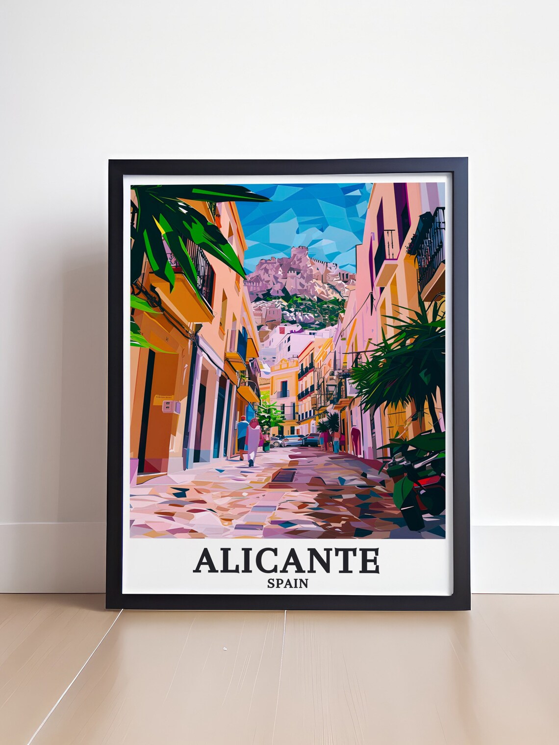 Alicante Spain Old Town Street Geometric Cubist Style Poster - Image 4