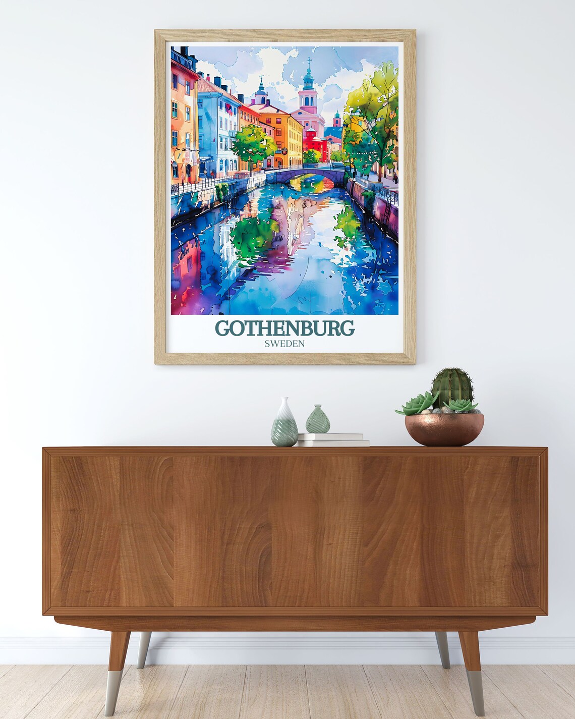 Gothenburg Sweden Watercolor Canal and Old Town Travel Poster - Image 3