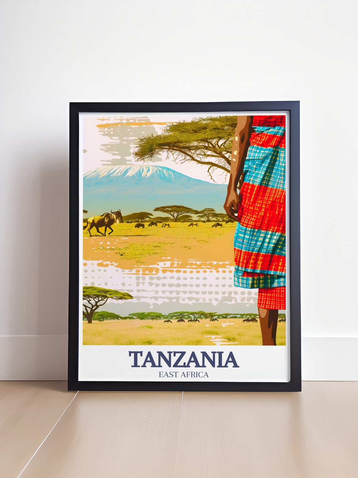 Tanzania Maasai Wildebeest Herd Kilimanjaro Serengeti View Poster - Image 4