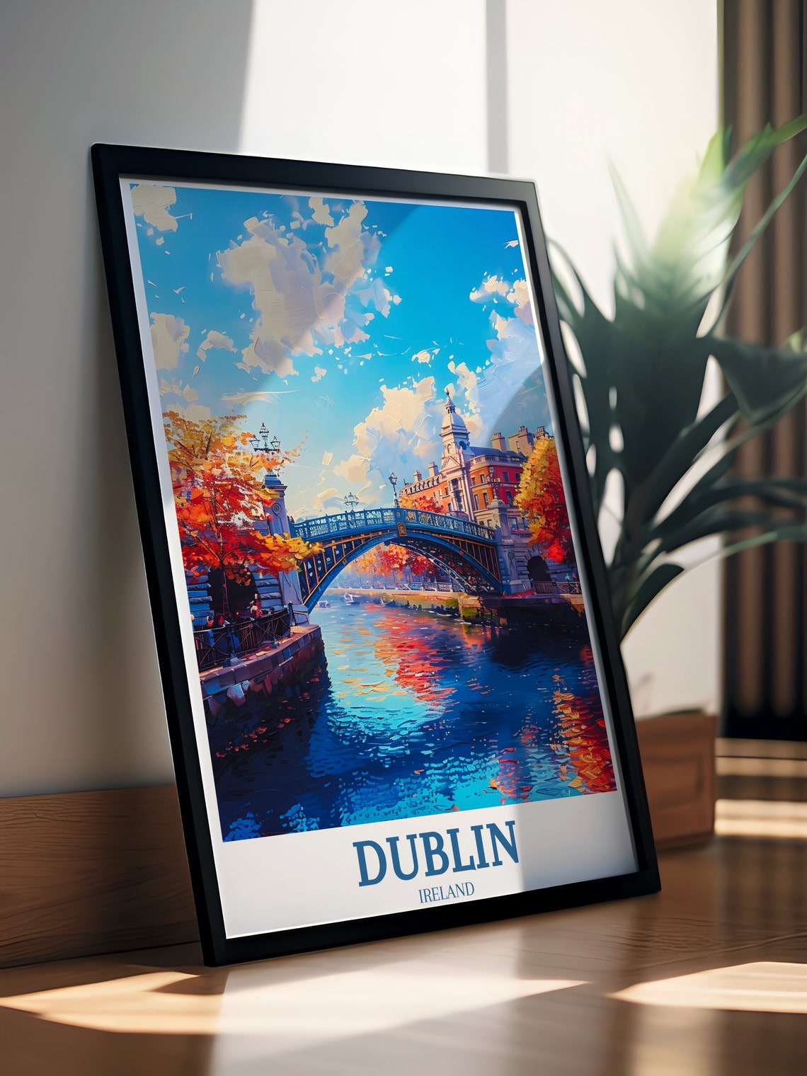 Dublin Ireland Ha'penny Bridge Autumn Colors River Travel Poster - Image 4