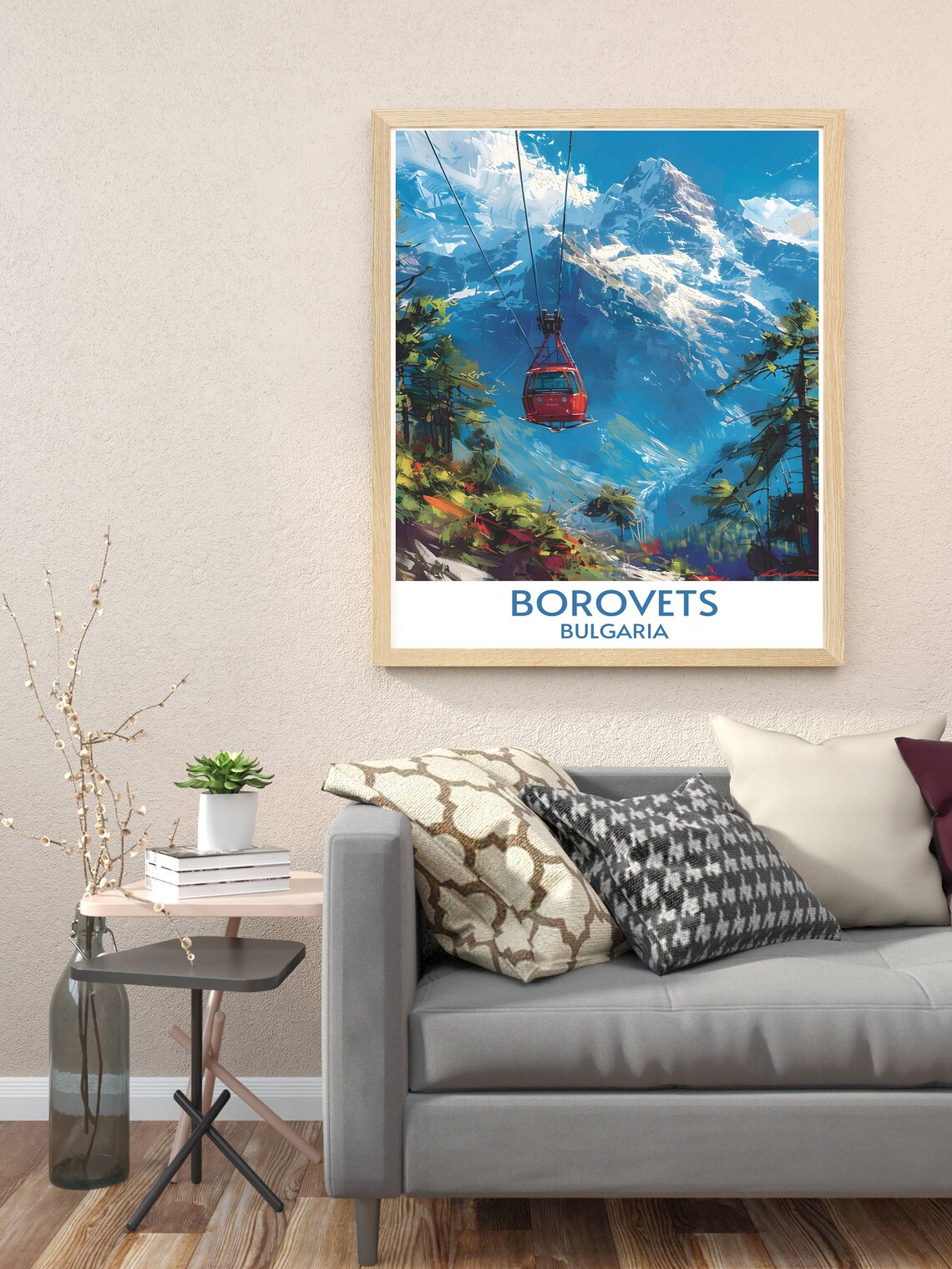 Borovets Bulgaria Red Cable Car Gondola Over Snowy Peaks Poster - Image 3