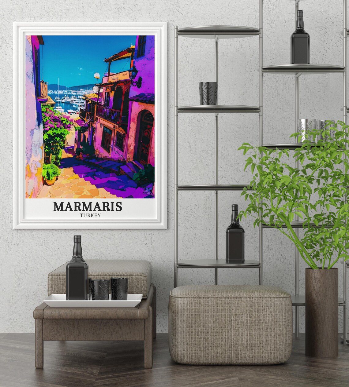 Marmaris Turkey Colorful Old Town Alley Leading to the Marina Poster - Image 3