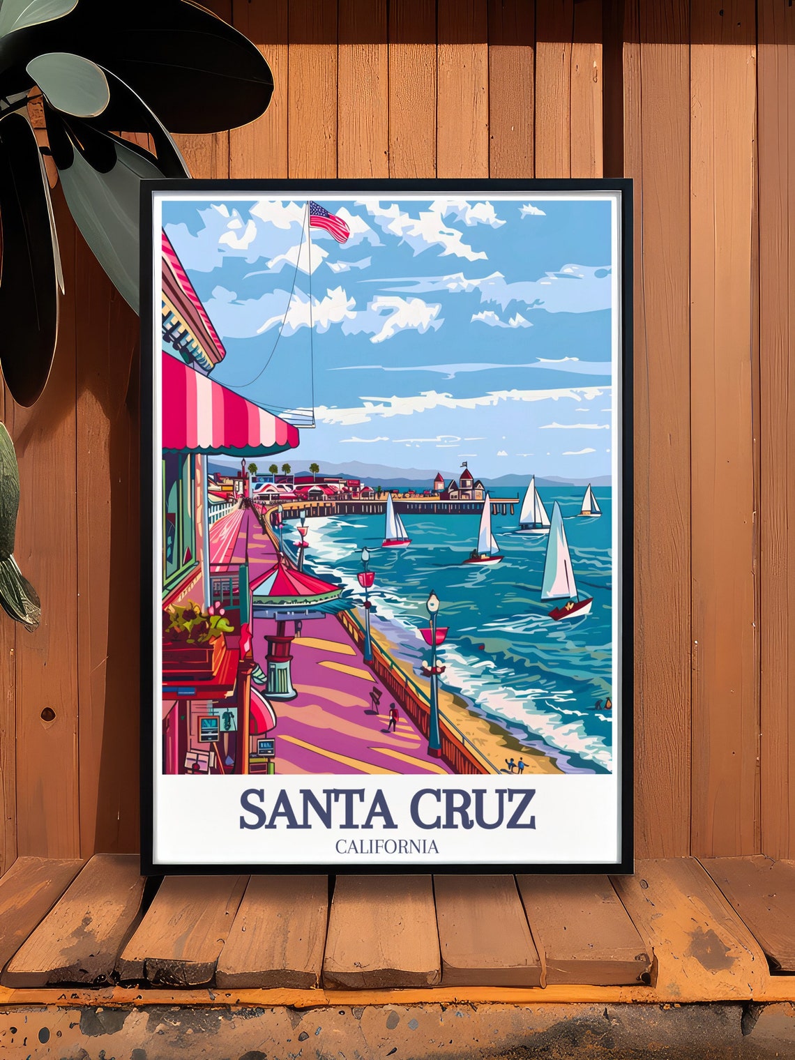 Santa Cruz Beach Boardwalk Sailboats Seaside California Poster - Image 3