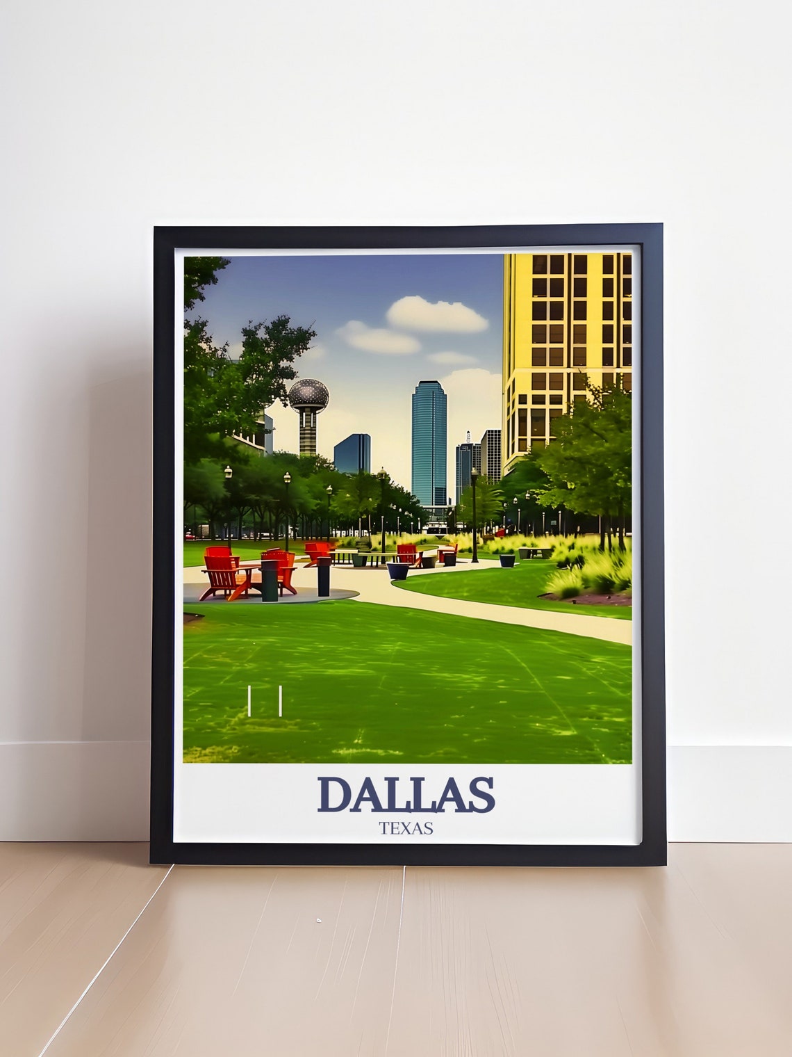 Dallas Klyde Warren Park Green Skyline Daytime Travel Poster - Image 4