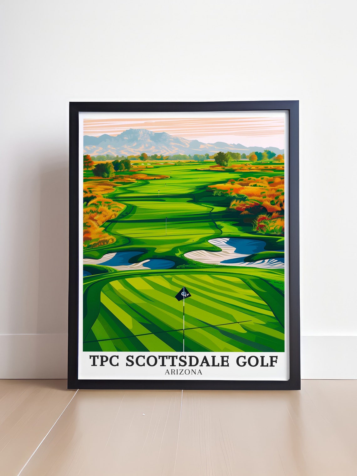 TPC Scottsdale Golf Arizona Flagstick Bunkers Mountains Poster - Image 4