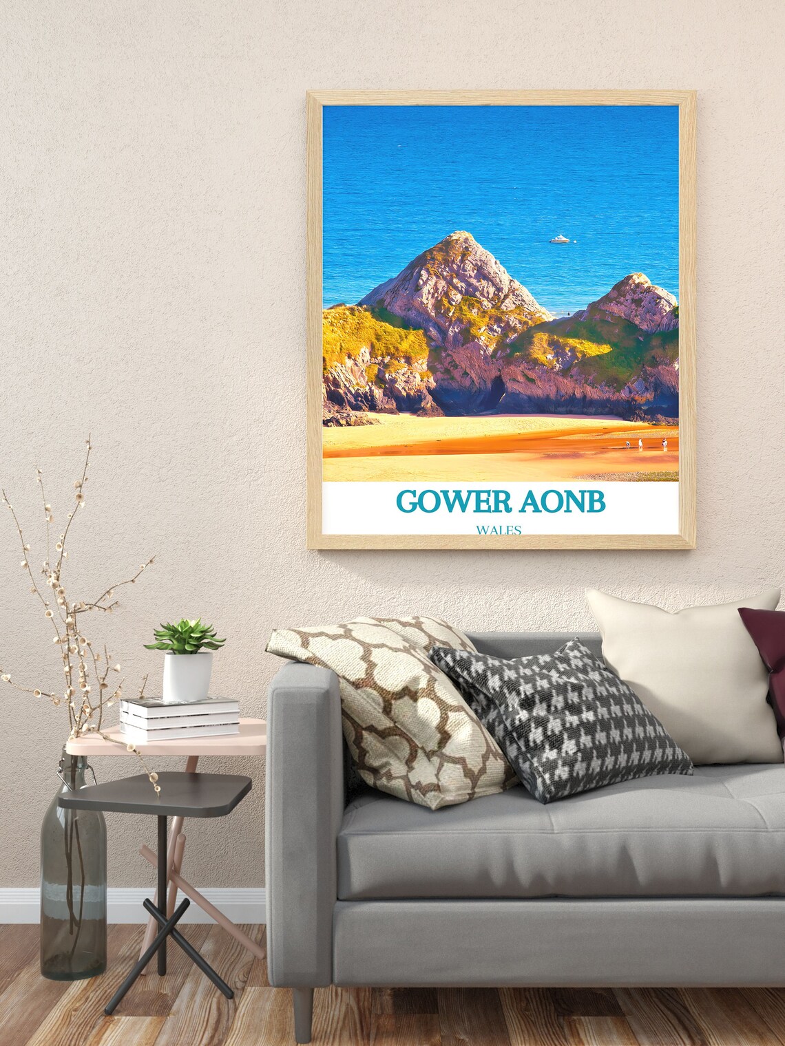 Gower AONB Wales Rocky Coast Sea Cliffs Golden Beach Travel Poster - Image 2