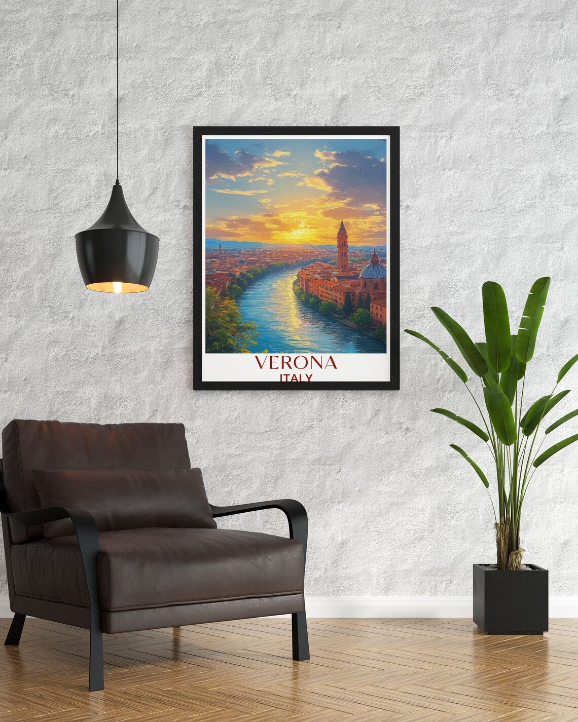Verona Italy Sunset Over Adige River City Panorama Travel Poster - Image 2