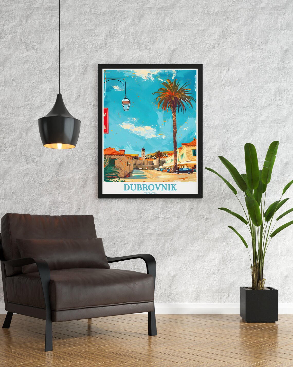 Sunny Dubrovnik Old Town Street With Palm Trees And Lantern Poster - Image 4