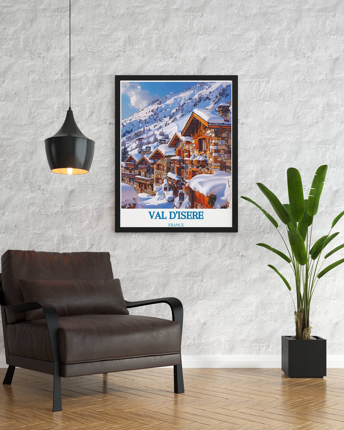 Val d'Isere France Snowy Stone Chalets Alpine Village Travel Poster - Image 2