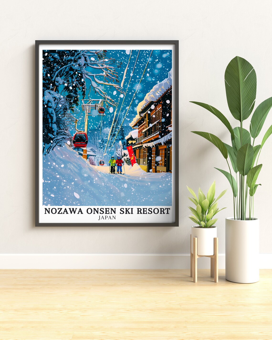 Nozawa Onsen Japan Ski Resort Snowy Gondola Village Travel Poster - Image 2