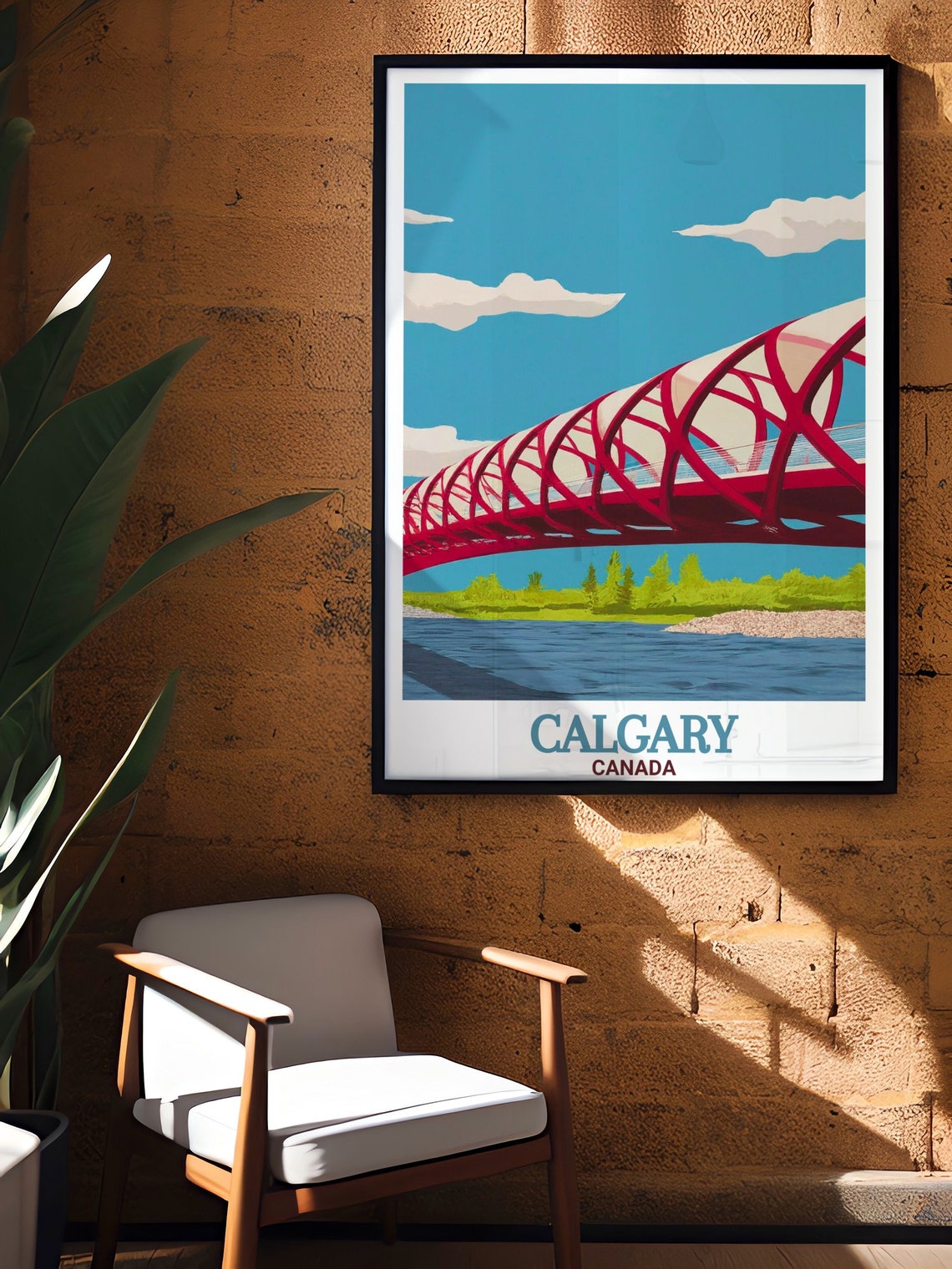 Calgary Canada Travel Poster Peace Bridge Bow River Red Design - Image 2