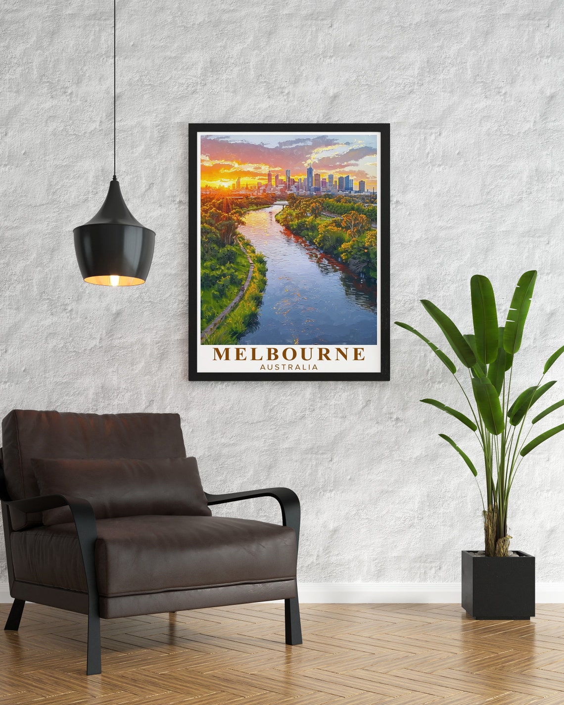 Melbourne Australia Yarra River City Skyline Sunset Travel Poster - Image 3