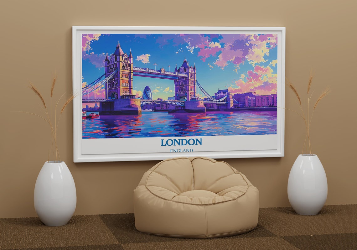 London England Tower Bridge Sunset Skyline Dramatic Landscape Poster - Image 2