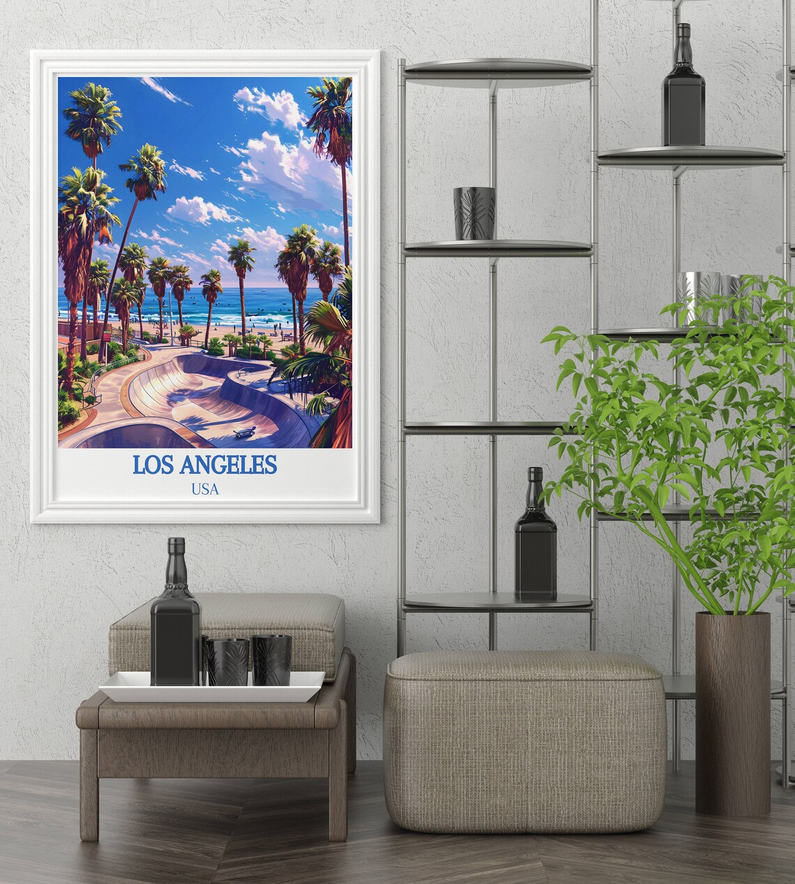Los Angeles USA Venice Beach Skatepark Fringed by Palms Poster - Image 3