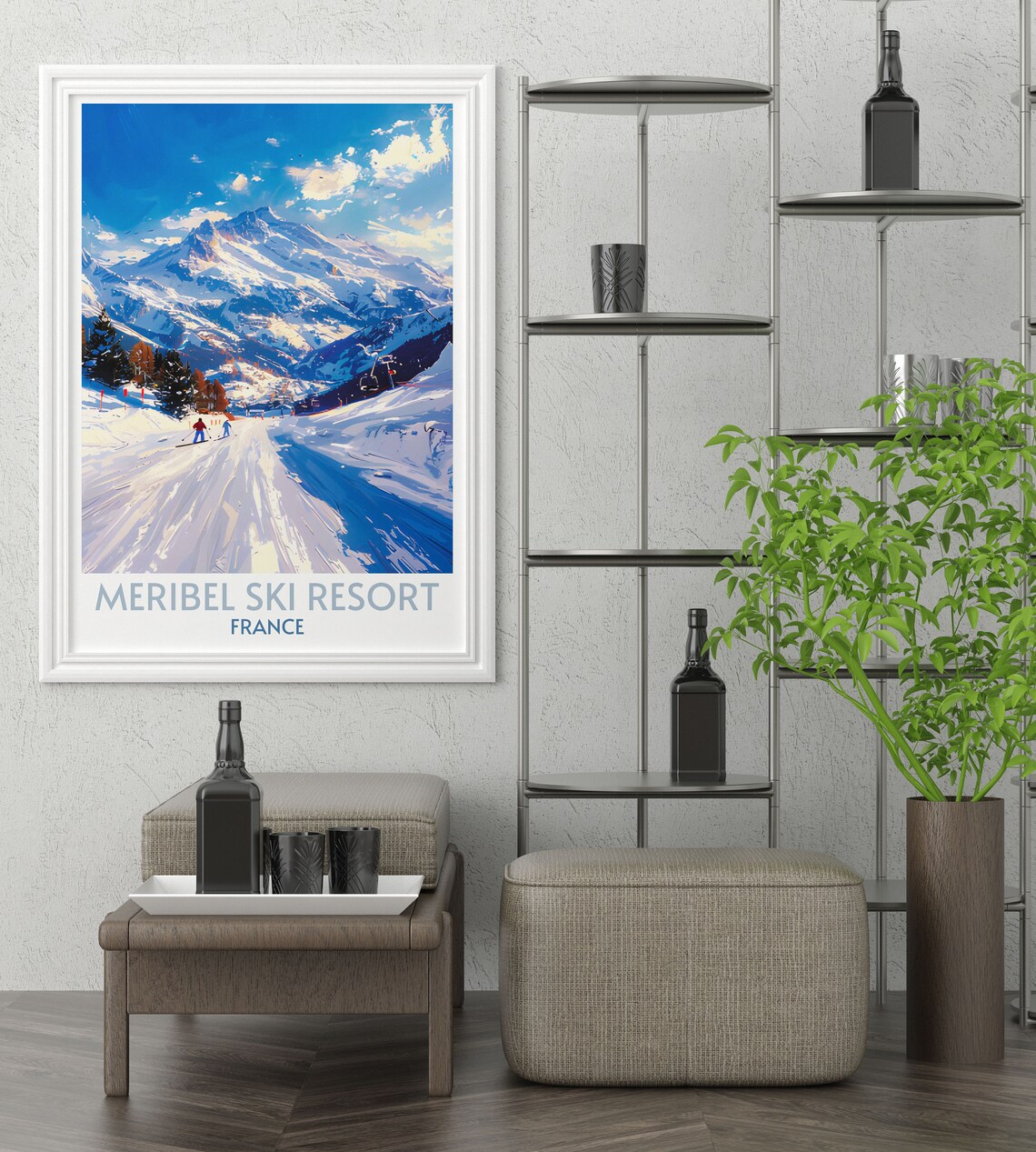 Meribel Ski Resort Skiers on Sunny Piste Winter Scene Poster - Image 3