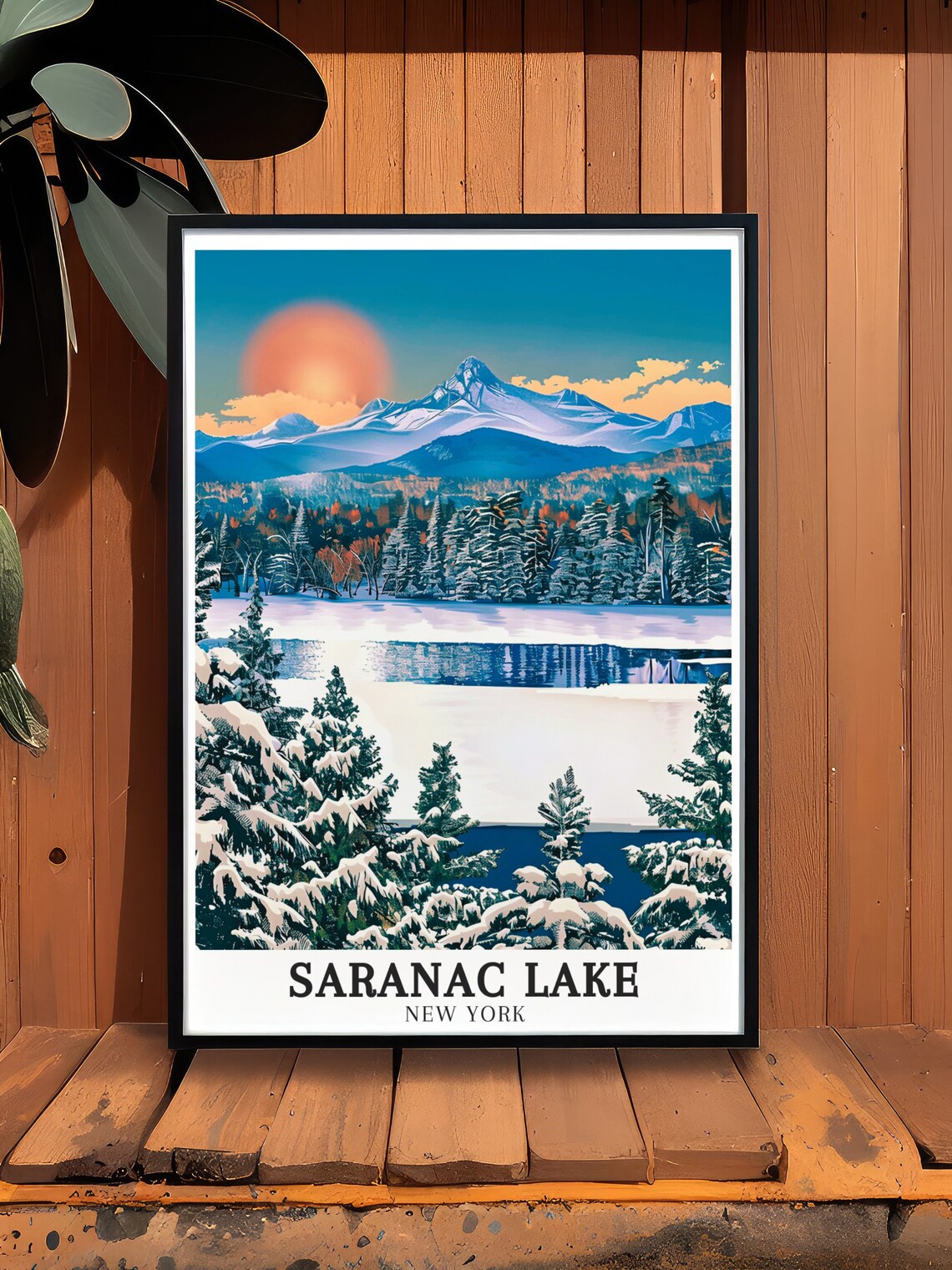 Snowy Saranac Lake Mountain Sunrise Adirondack Winter Travel Poster - Image 2