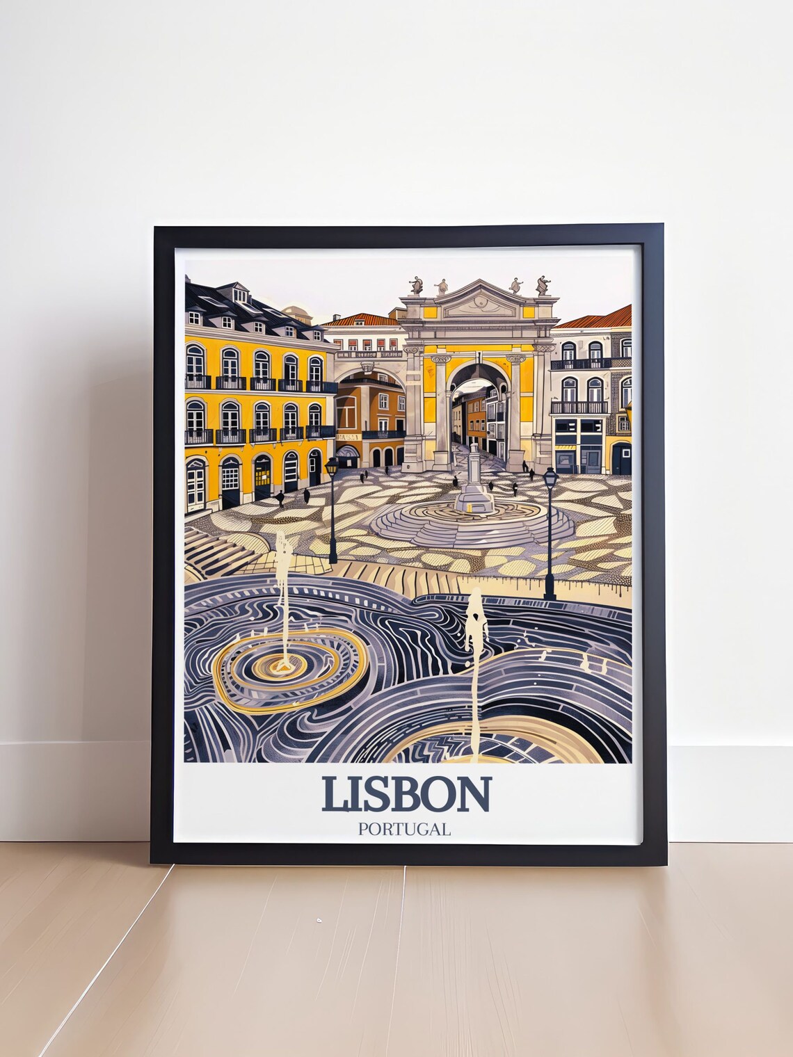 Lisbon Rossio Square Wave Cobblestone Portugal City Travel Poster - Image 4