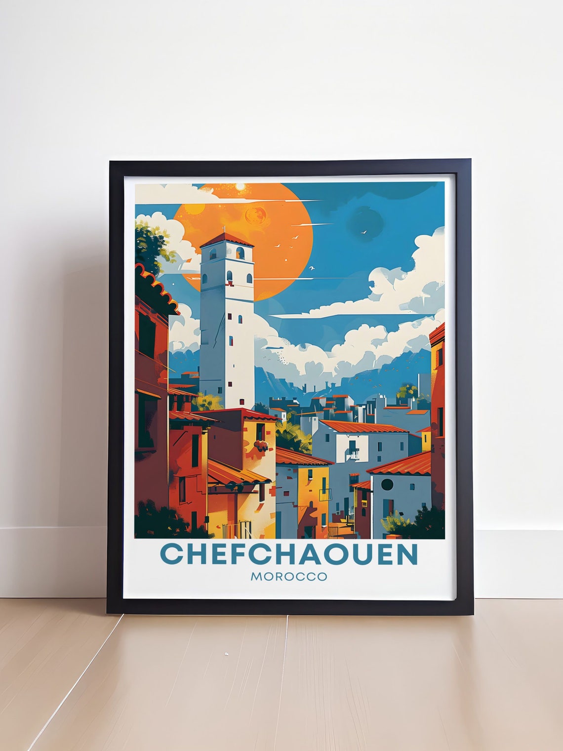 Chefchaouen Morocco Bell Tower Sun Old Town Streets Travel Poster - Image 4
