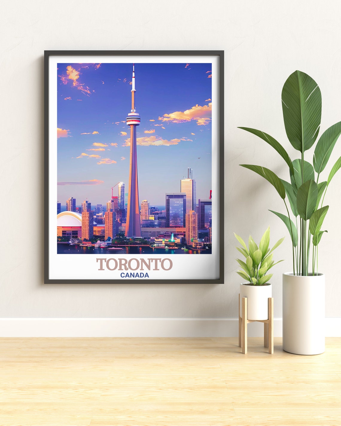 Toronto Canada CN Tower Skyline Glowing At Sunset Waterfront Poster - Image 2
