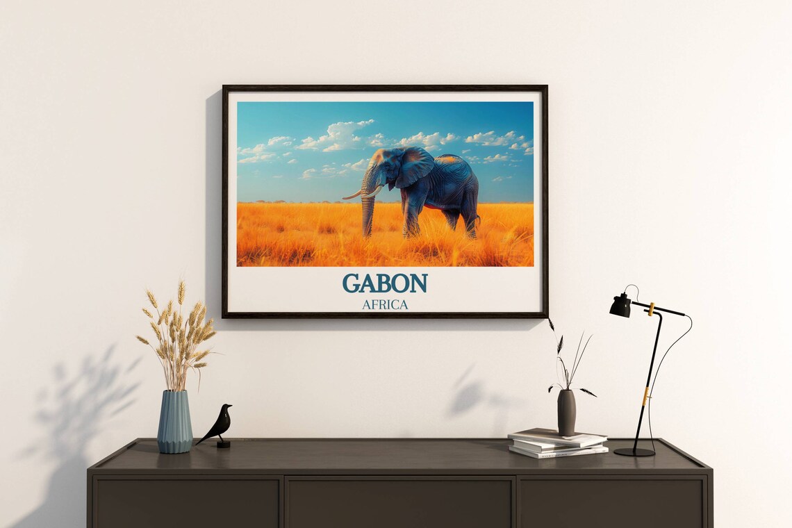 Gabon Africa Elephant Bull In Golden Savanna Grass Field Poster - Image 3